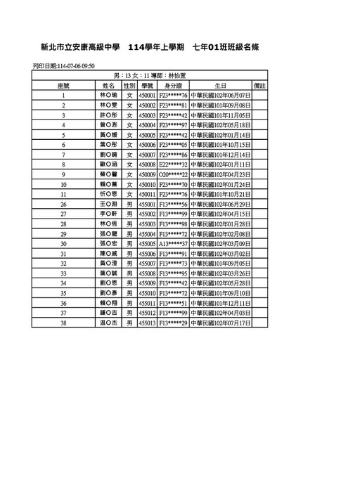 114學年度國七新生編班名冊圖片