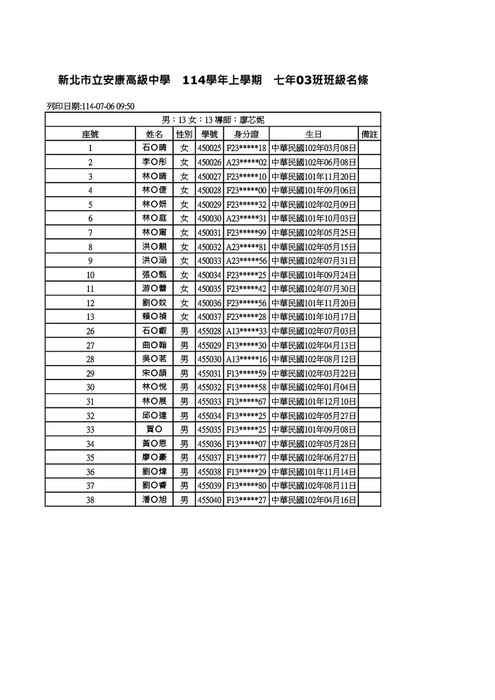 114學年度國七新生編班名冊圖片