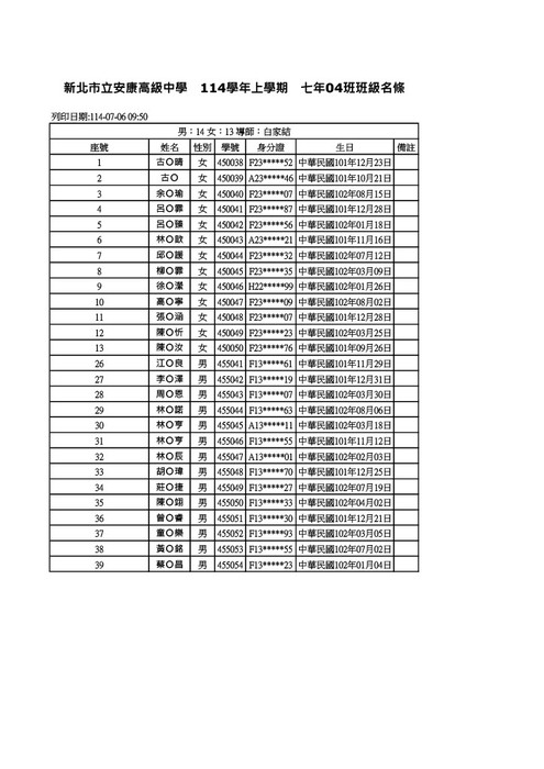 114學年度國七新生編班名冊圖片