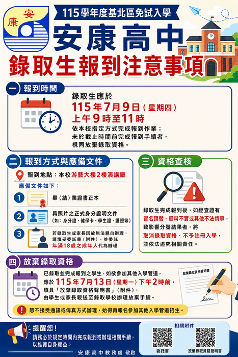 115學年度基北區免試入學報到注意事項