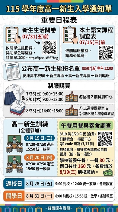 高一新生入學注意事項